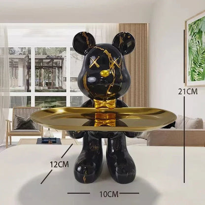 Graffiti bear ornament figurine Perfecsy black with gold marbling holding a gold tray decor on Tampa Home & Garden Store