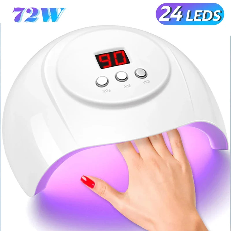 72W UV LED Nail Lamp white curved dryer with 24 LEDs, purple glow, timer display on Tampa Home & Garden Store