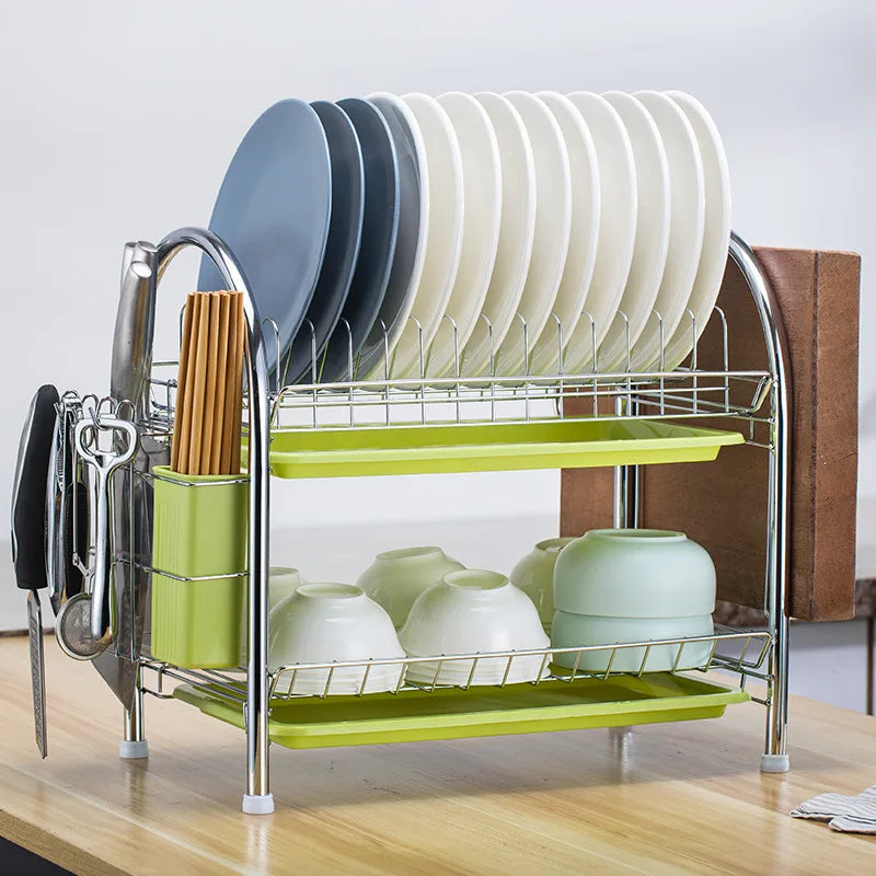 3-Tier Kitchen Drying Rack & Dish Organizer Shelf with Drain Board