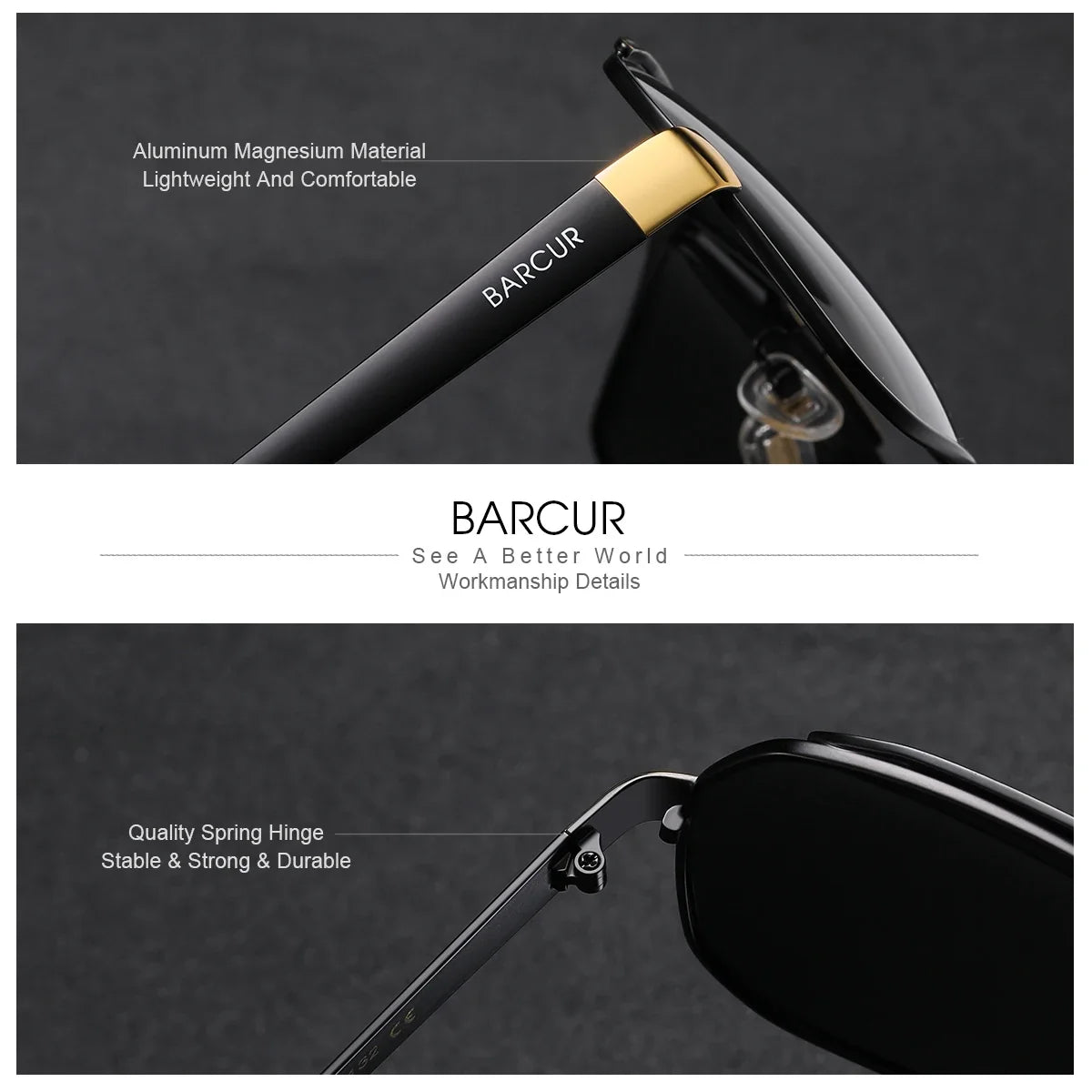 BARCUR polarized sports sunglasses for men, black frame with gold temple detail on Tampa Home & Garden Store