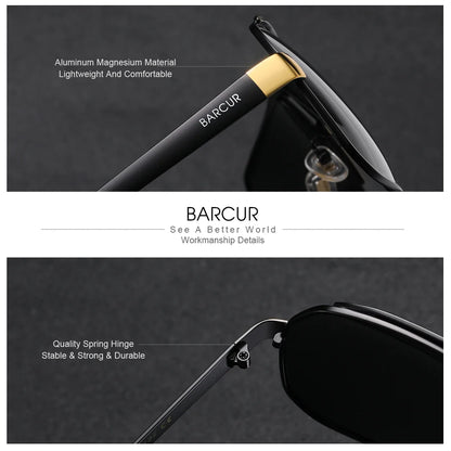 BARCUR polarized sports sunglasses for men, black frame with gold temple detail on Tampa Home & Garden Store
