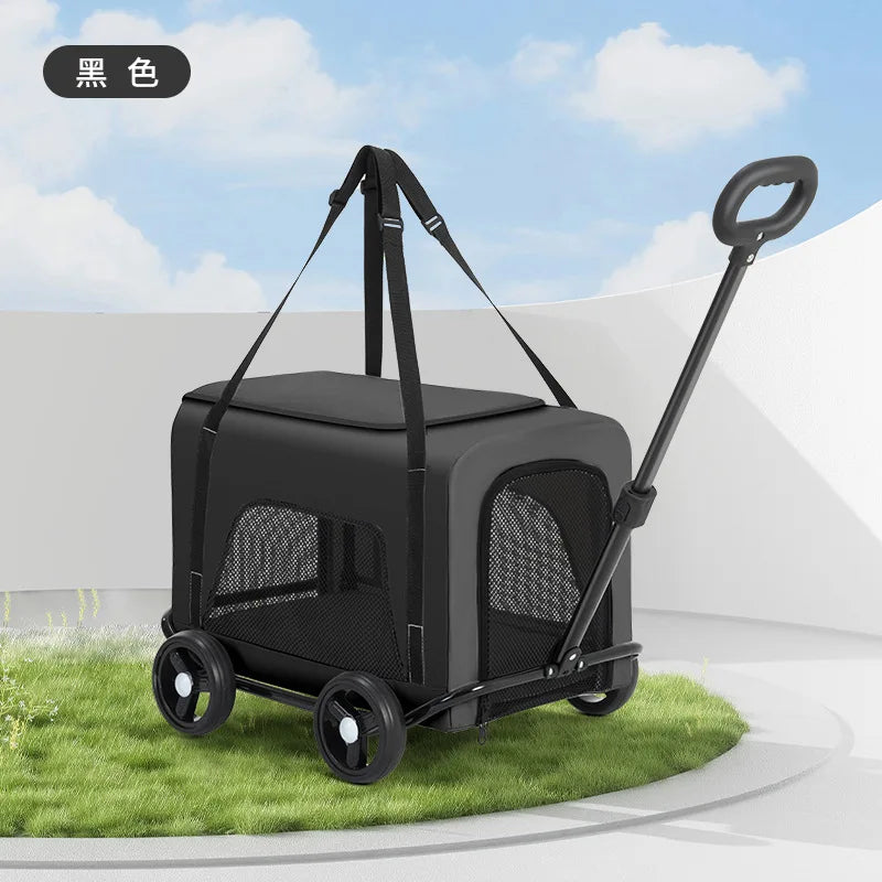 Pet Zen 2-in-1 small pet stroller and backpack in black with mesh sides for dogs and cats on Tampa Home & Garden Store