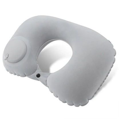 Portable neck pillow, inflatable flocked travel pillow in light gray, U-shaped with valve on Tampa Home & Garden Store