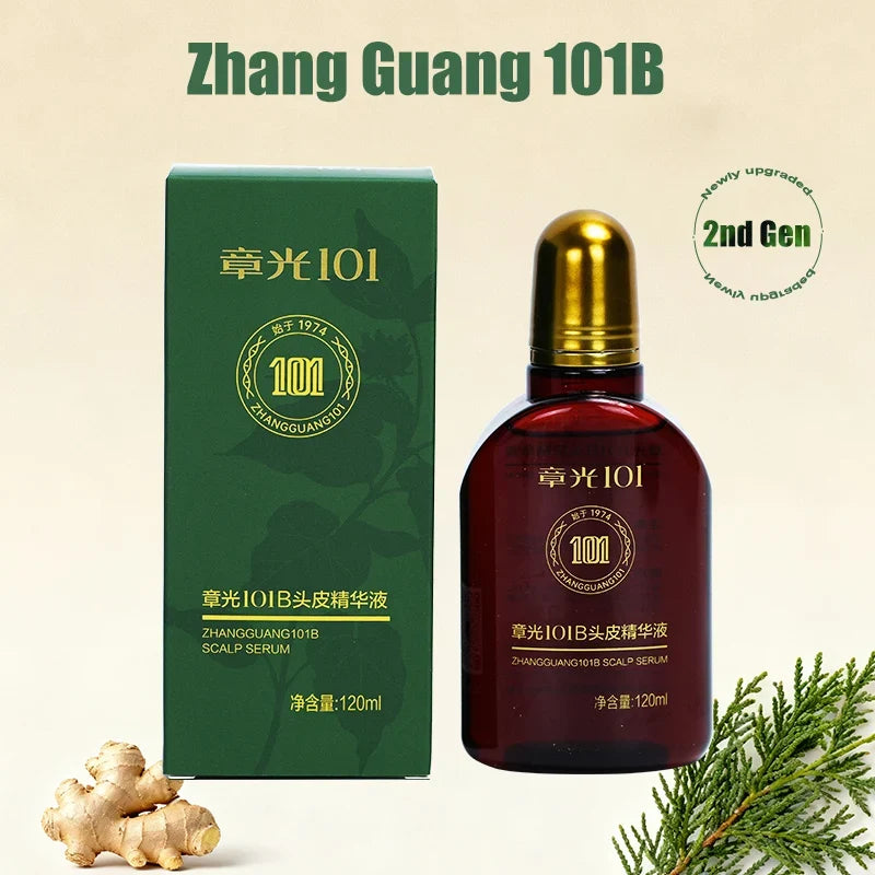 Zhangguang 101B scalp serum bottle with green box, 120ml, gold cap, 2nd Gen stamp on Tampa Home & Garden Store