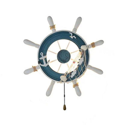 DecorBites Kids LED ship rudder wall light, nautical steering wheel with blue ring, pull-chain on Tampa Home & Garden Store