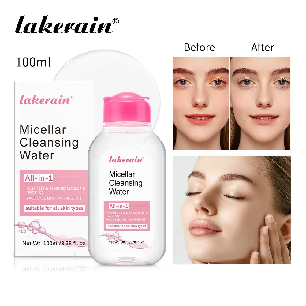 lakerain Micellar Cleansing Water bottle with pink cap and boxed 100ml all-in-1 cleanser on Tampa Home & Garden Store