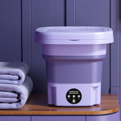 8L Portable Foldable Mini Washing Machine with Spin Dryer for Socks Underwear