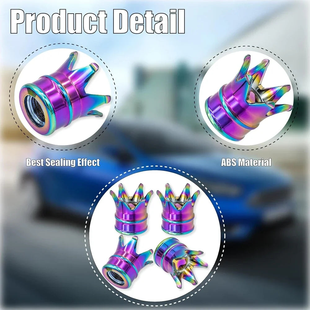 4pcs crown valve stem caps rainbow iridescent ABS by BikerZoneZ on Tampa Home & Garden Store
