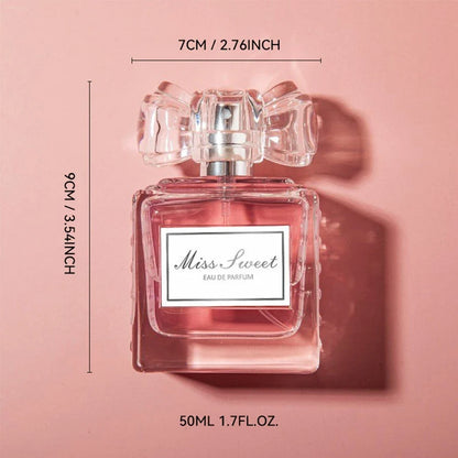 Miss Sweet perfume bottle pink glass with clear crystal bow cap, 50ml on Tampa Home & Garden Store