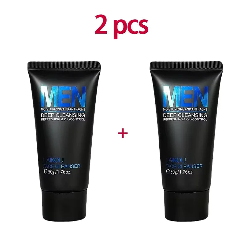 2 pcs LAIKOU Men Deep Cleansing Face Cleanser tubes, black 50g each, oil-control on Tampa Home & Garden Store