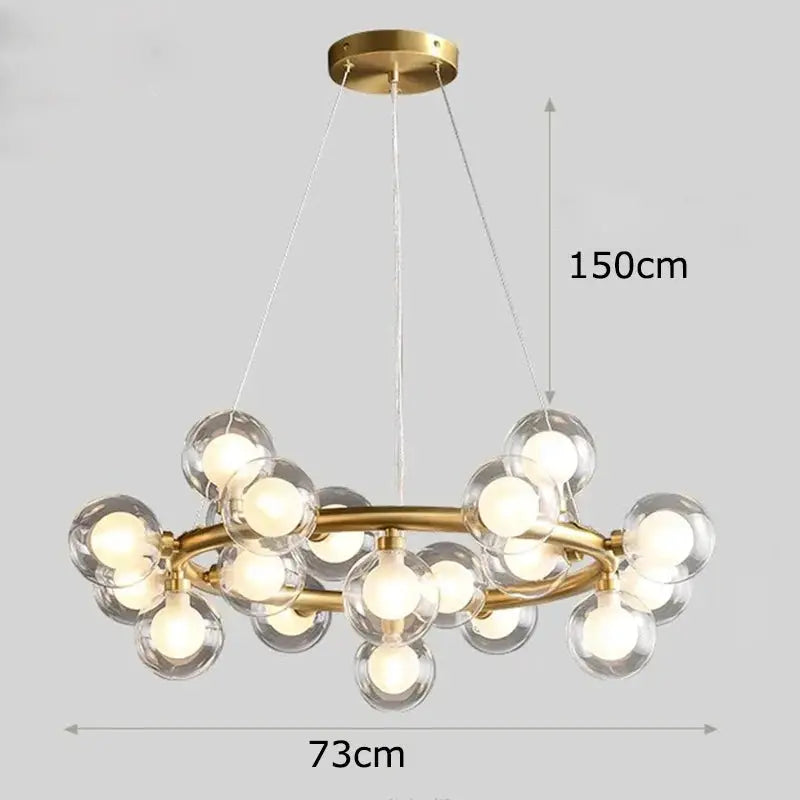 Decorbites LED pendant chandelier with gold ring and clear glass globe bulbs on Tampa Home & Garden Store