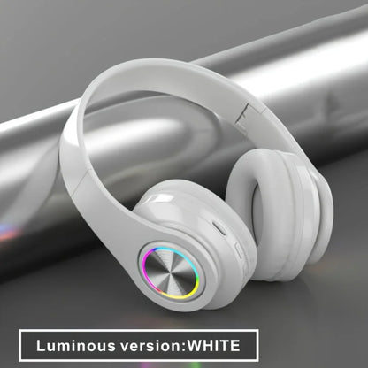 White wireless on-ear headphones with RGB ring and foldable design, Bluetooth 5.0 on Tampa Home & Garden Store