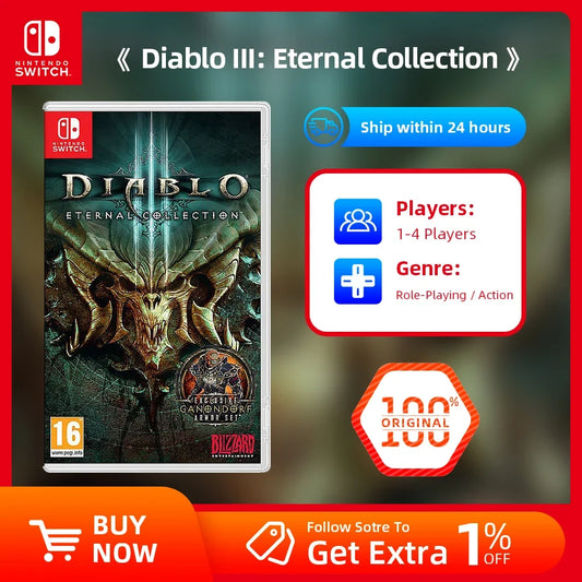 Nintendo Switch game Diablo III Eternal Collection case with epic demon skull artwork on Tampa Home & Garden Store