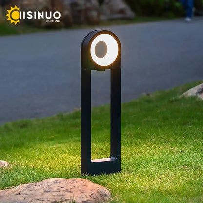 DecorBites LED Path Light 12W aluminum pillar, black finish with circular halo LED on Tampa Home & Garden Store
