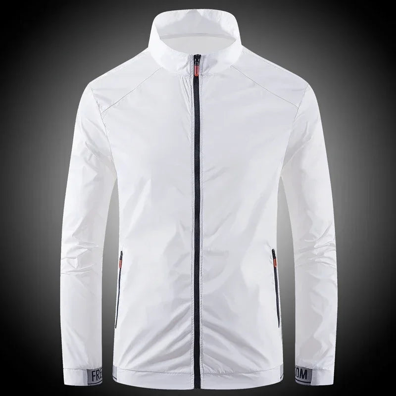 Men's white sunscreen jacket breathable waterproof UpTrend Deals with zip pockets on Tampa Home & Garden Store