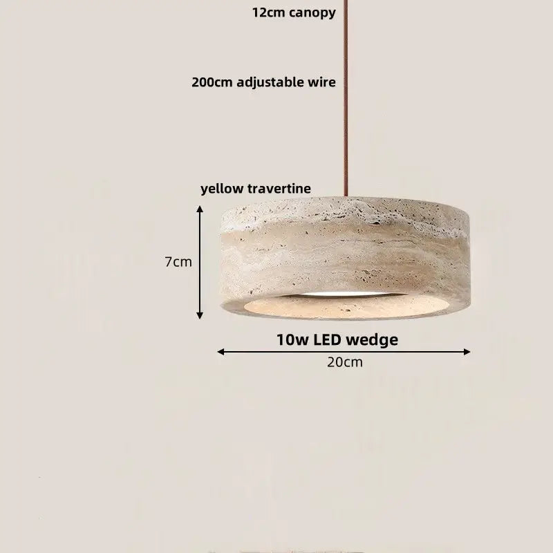 DecorBites LED pendant lamp black iron hanging light yellow travertine shade 10W wedge on Tampa Home & Garden Store