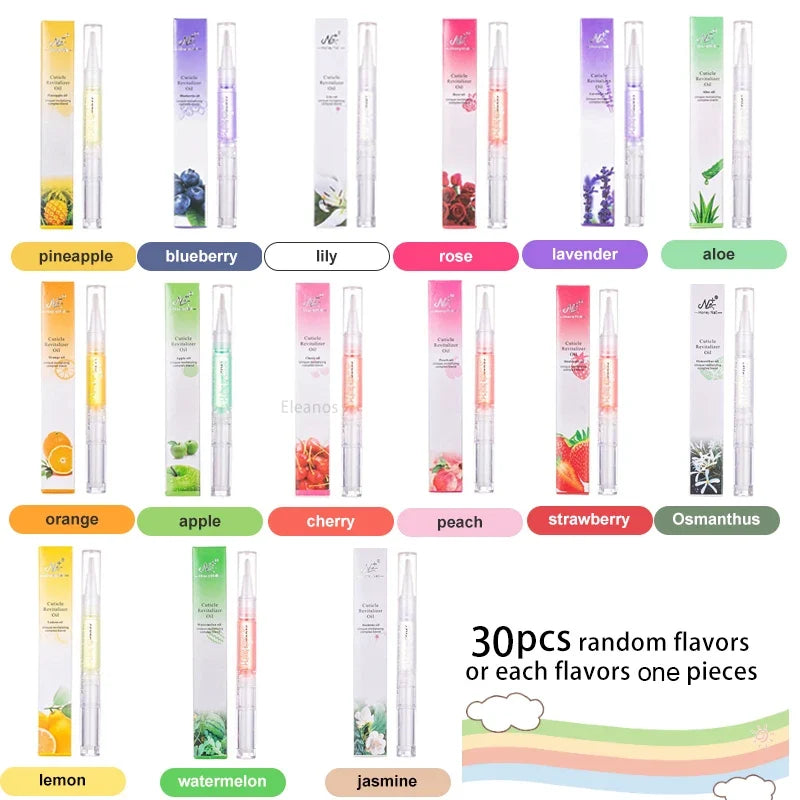 Silcy Skin 30pc cuticle oil pen set for nail care with assorted flavors in slim bottles on Tampa Home & Garden Store