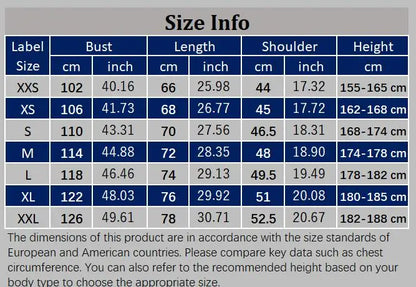 Men's Winter Jacket UpTrend Deals size chart with bust, length and shoulder measurements on Tampa Home & Garden Store
