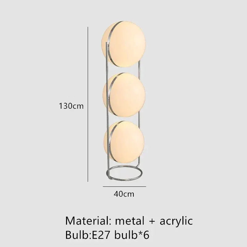 DecorBites LED floor lamp in chrome metal with white acrylic globe bulbs, 6 E27, 130 cm on Tampa Home & Garden Store