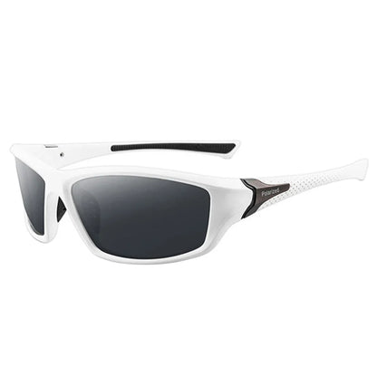 Polarized sunglasses white frame with black lenses UV400 sporty wrap design on Tampa Home & Garden Store