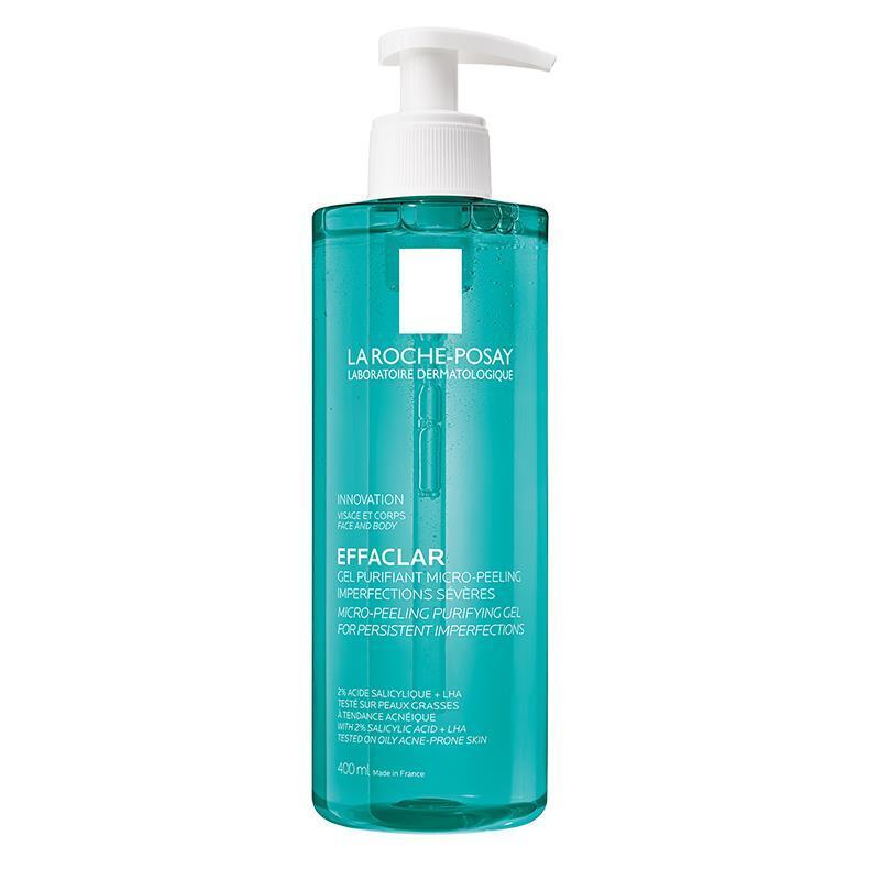 La Roche-Posay Effaclar micro-peeling facial cleanser bottle with teal gel, 400ml pump on Tampa Home & Garden Store