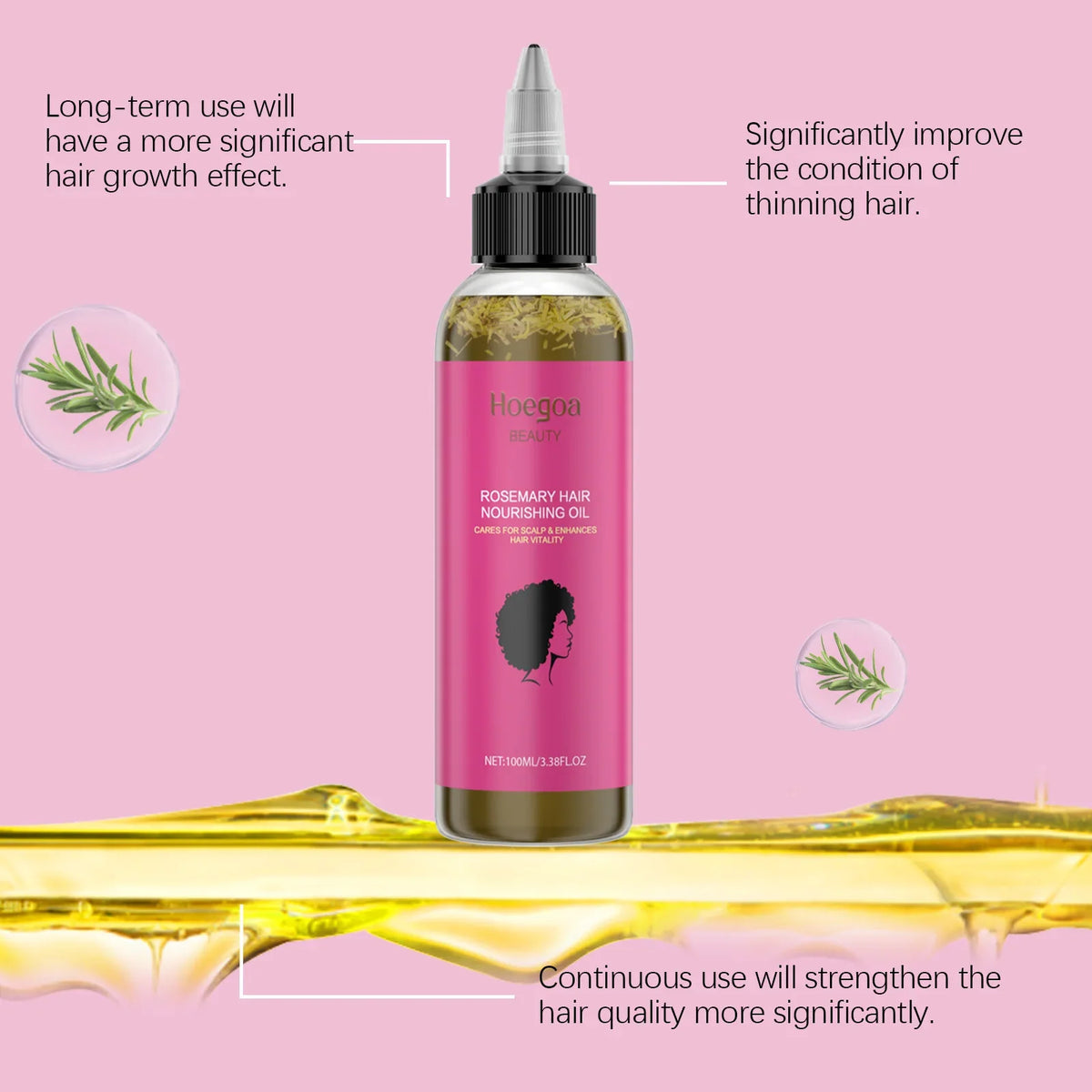 Silcy Skin Rosemary Hair Nourishing Oil bottle with pink label, dropper cap, rosemary sprigs on Tampa Home & Garden Store