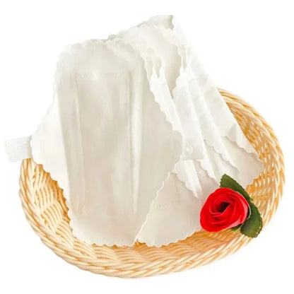 3pc white reusable panty liners by Silcy Skin with scalloped edges, cotton pads on Tampa Home & Garden Store