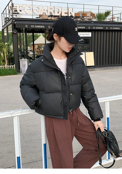 Women Winter Cropped Jacket black cotton-padded warm puffer coat by UpTrend Deals, Chanel cap on Tampa Home & Garden Store