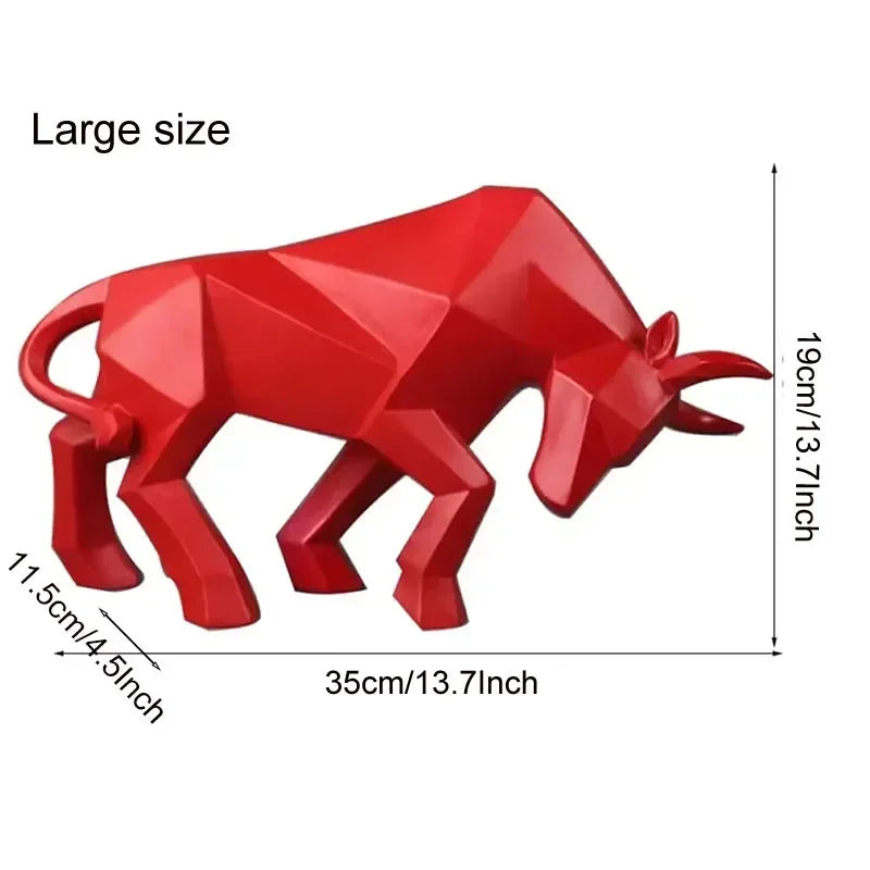 Red geometric resin bull statue, large 35cm long with angular facets, Perfecsy decor on Tampa Home & Garden Store