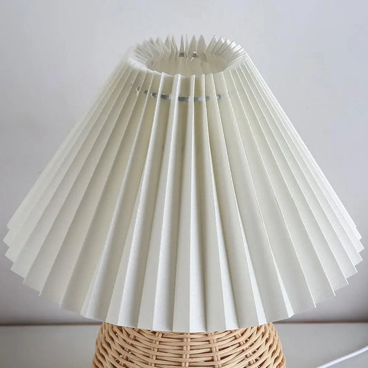 Pleated Fabric Bedside Table Lamp USB LED Light Retro Rattan Shade for Home Decor - Tampa Home & Garden Store