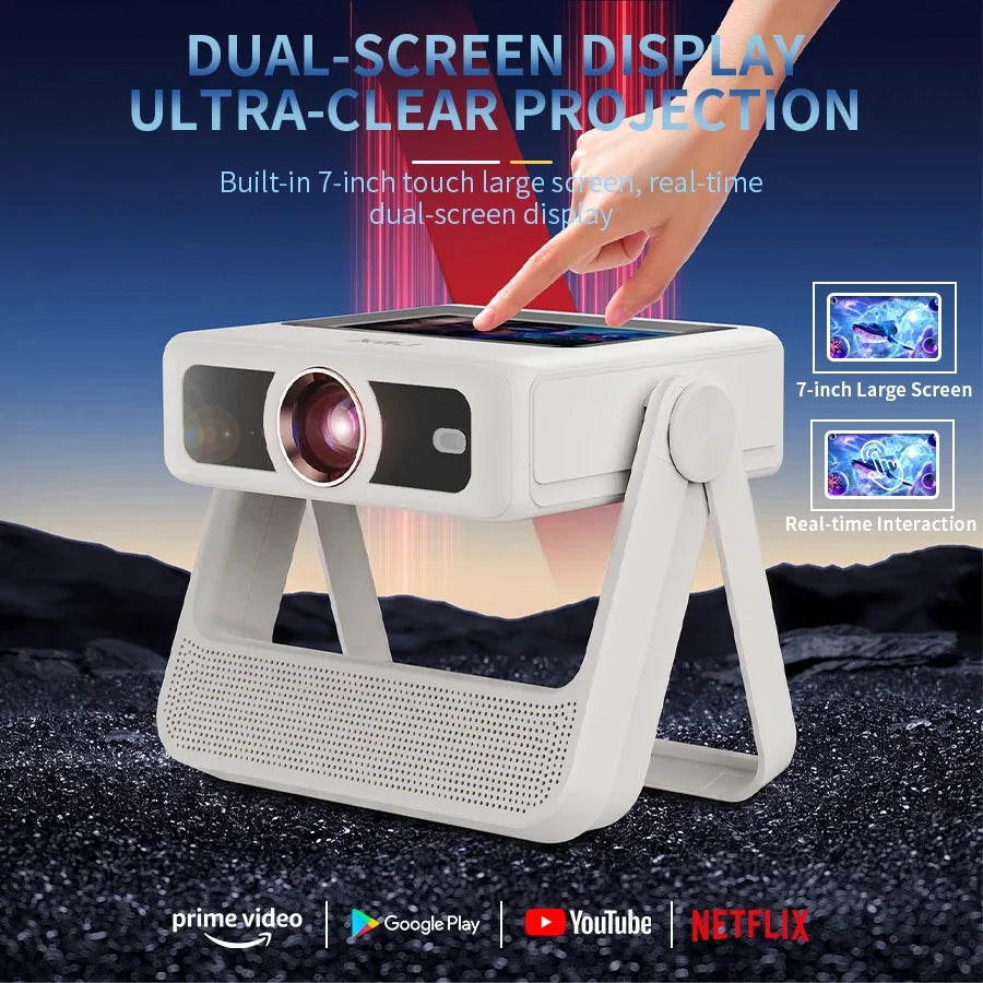 4K Touch Screen Projector FLIPSTYLEZLLC white portable outdoor projector with 7-inch screen on Tampa Home & Garden Store