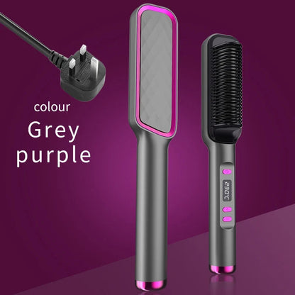 Electric hot comb and styling brush by Silcy Skin in grey and purple with digital display on Tampa Home & Garden Store