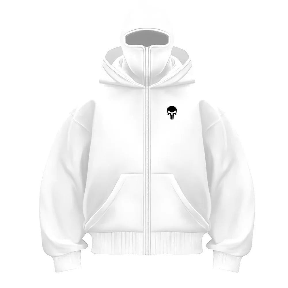 Men's Balaclava Hoodie half-zip, double-hooded fleece sweatshirt in white with front pockets on Tampa Home & Garden Store