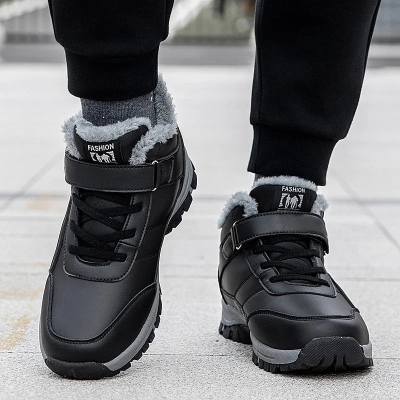 Mens waterproof winter snow boots UpTrend Deals black faux fur lining Velcro strap pair on Tampa Home & Garden Store