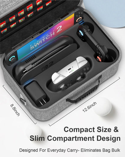 Hard shell travel case for Switch 2 with Pro Controller and 18 game cards in gray on Tampa Home & Garden Store