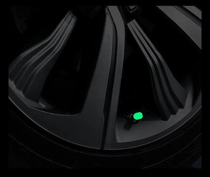 4pcs luminous valve stem caps with green glow on black wheel rim by BikerZoneZ on Tampa Home & Garden Store