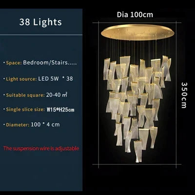 DecorBites LED Art Acrylic Pendant Light for luxury staircase chandelier with 38 prisms on Tampa Home & Garden Store