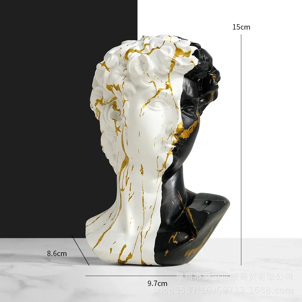 Perfecsy David European Style bust sculpture white and black resin with gold veining 15cm decor on Tampa Home & Garden Store
