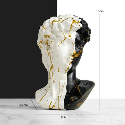 Perfecsy David European Style bust sculpture white and black resin with gold veining 15cm decor on Tampa Home & Garden Store