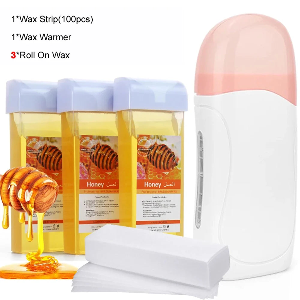 Roll On Waxing Kit by Silcy Skin with 3 honey wax cartridges, wax warmer and wax strips on Tampa Home & Garden Store