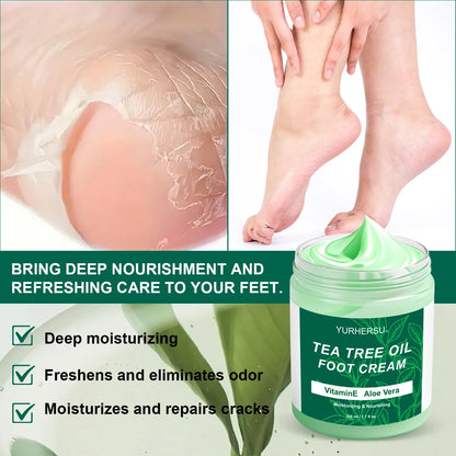 YURHERSU Tea Tree Oil Foot Cream green jar; foot care for dry cracked heels, deep moisturizer on Tampa Home & Garden Store