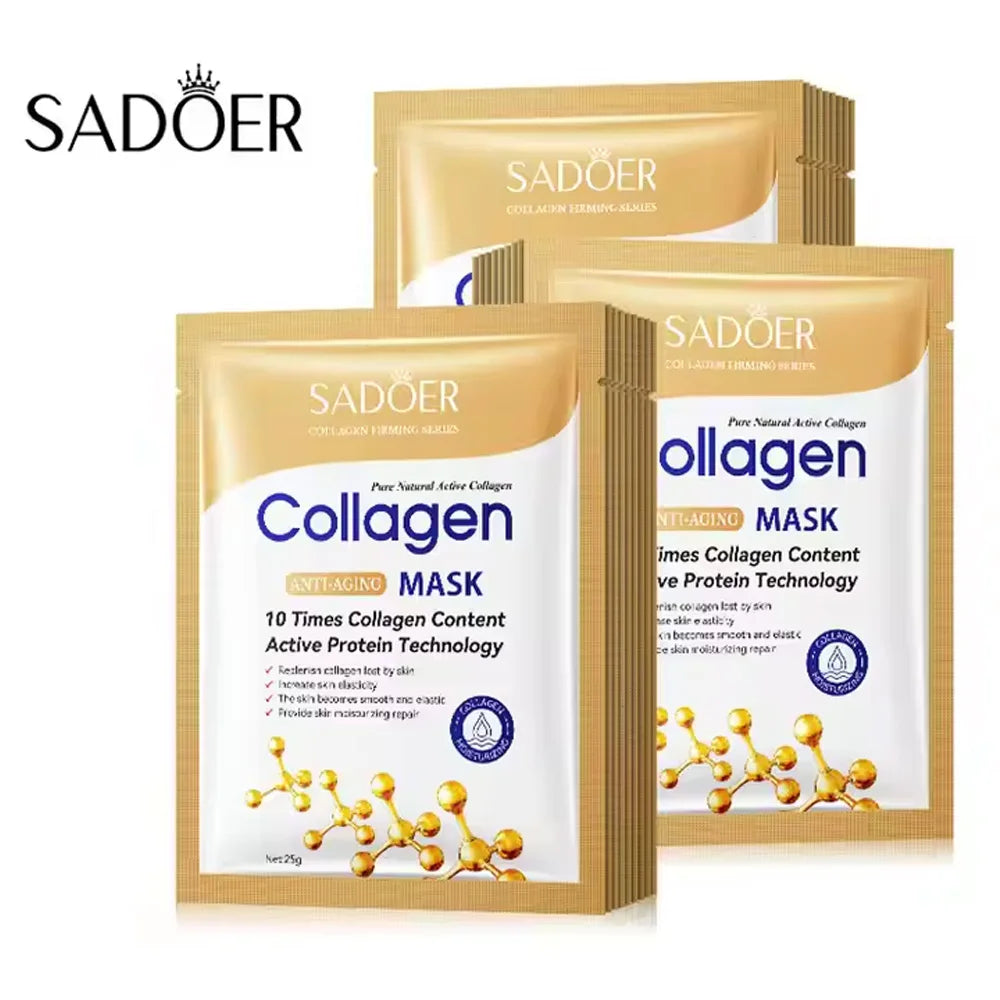 SADOER Collagen Mask packets in gold foil, 4 sheet masks for firming skincare on Tampa Home & Garden Store