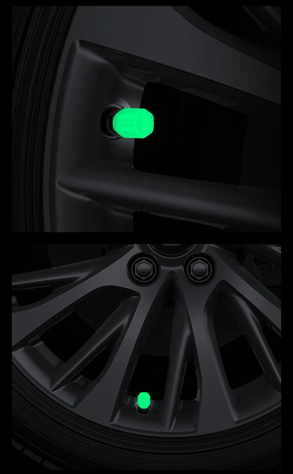 4PCS Luminous Valve Stem Caps green glow on wheel valves by BikerZoneZ on Tampa Home & Garden Store