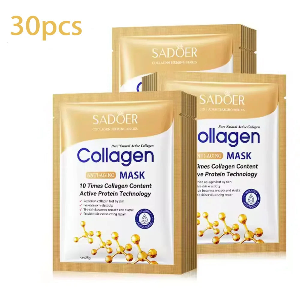 SADOER collagen mask sheet set, 30pcs, gold foil packs with white label, anti-aging skincare on Tampa Home & Garden Store