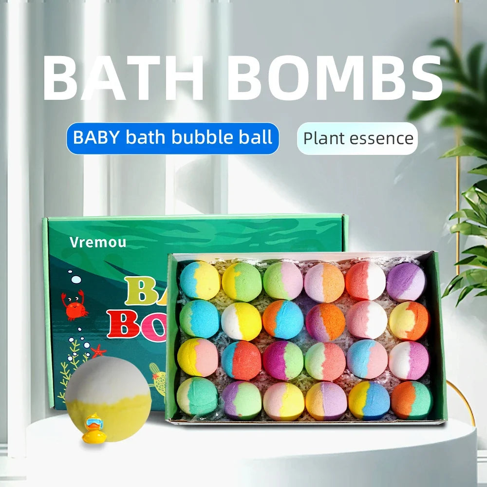 Kids 24-pack bath bombs with surprise inside in a green gift box, colorful fizzies on Tampa Home & Garden Store