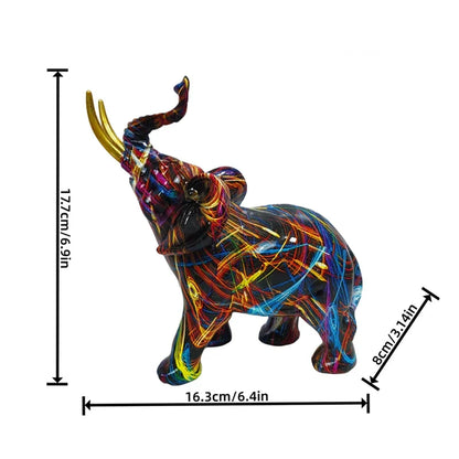 Elephant sculpture figurine colorful graffiti resin decor Perfecsy 17.7cm tall 16.3cm long on Tampa Home & Garden Store
