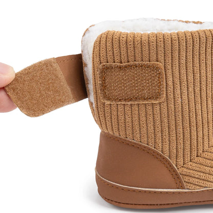 Newborn baby winter booties UpTrend Deals tan corduroy with plush lining and Velcro strap on Tampa Home & Garden Store
