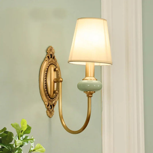 American Style Copper Wall Lamp Ceramic Bedside Sconce Antique Decor Light - Tampa Home & Garden Store
