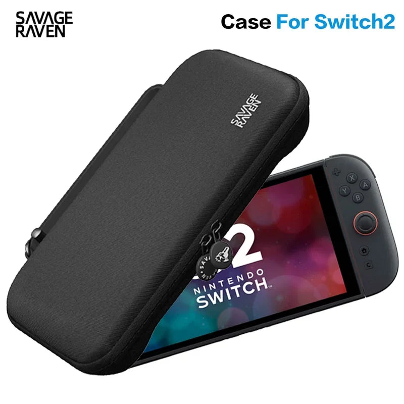 Savage Raven hard-shell EDC case for Nintendo Switch 2; black zippered storage with Switch visible on Tampa Home & Garden Store