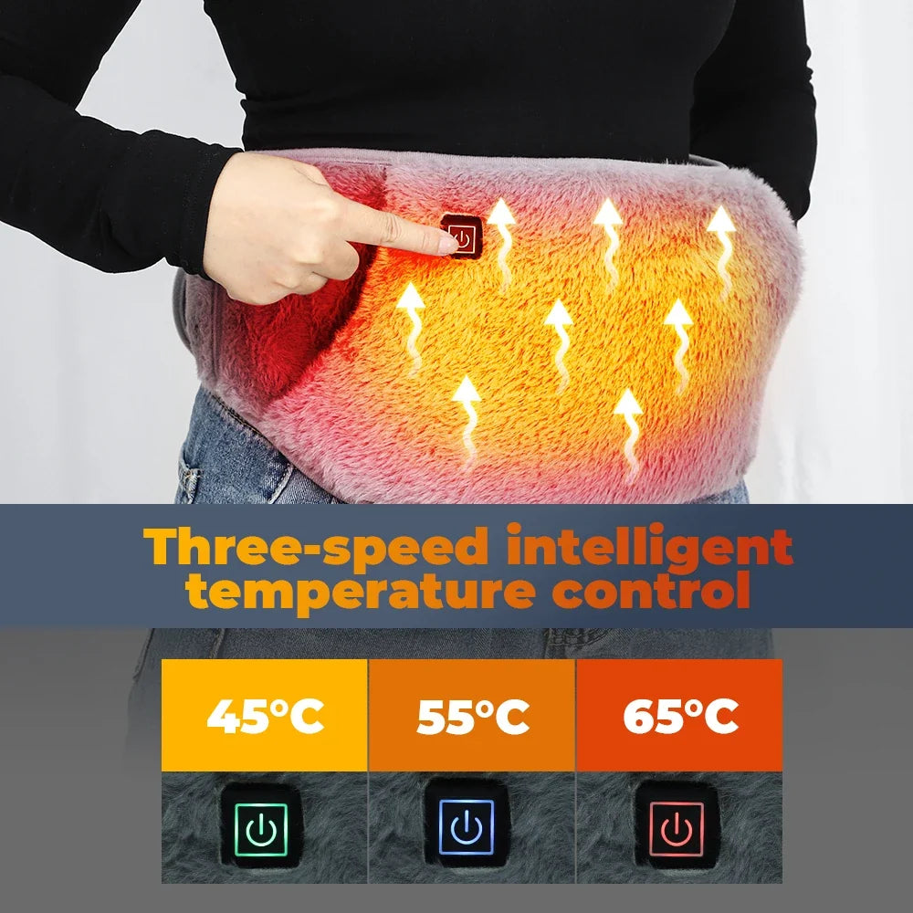 Silcy Skin graphene heating belt, plush pinkorange fabric, USB rechargeable, 45–65°C control on Tampa Home & Garden Store